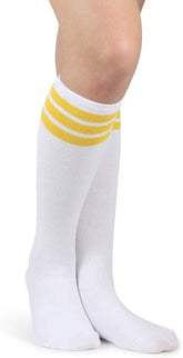 Three Stripes Cotton Fashion Knee High Socks (Pair), Women Small Size Socks Size 7-9.